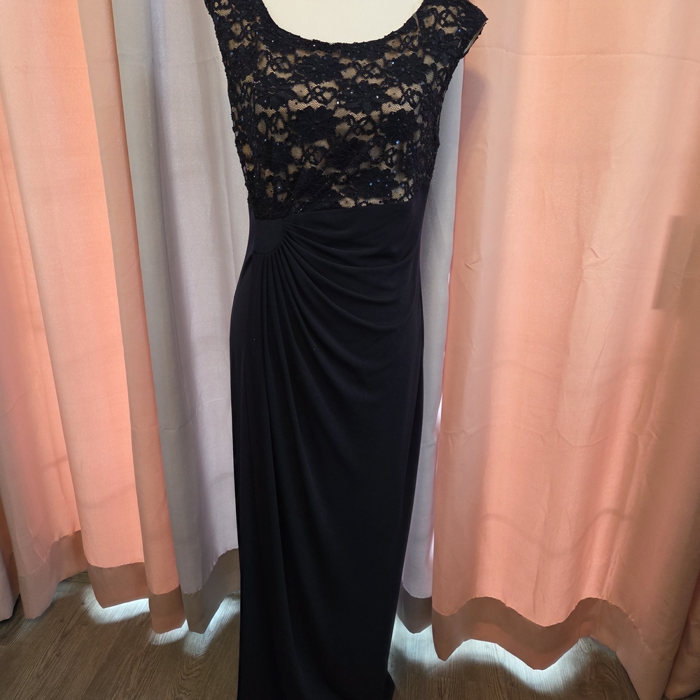 connected apparel navy  Lace Bodice Maxi Gown